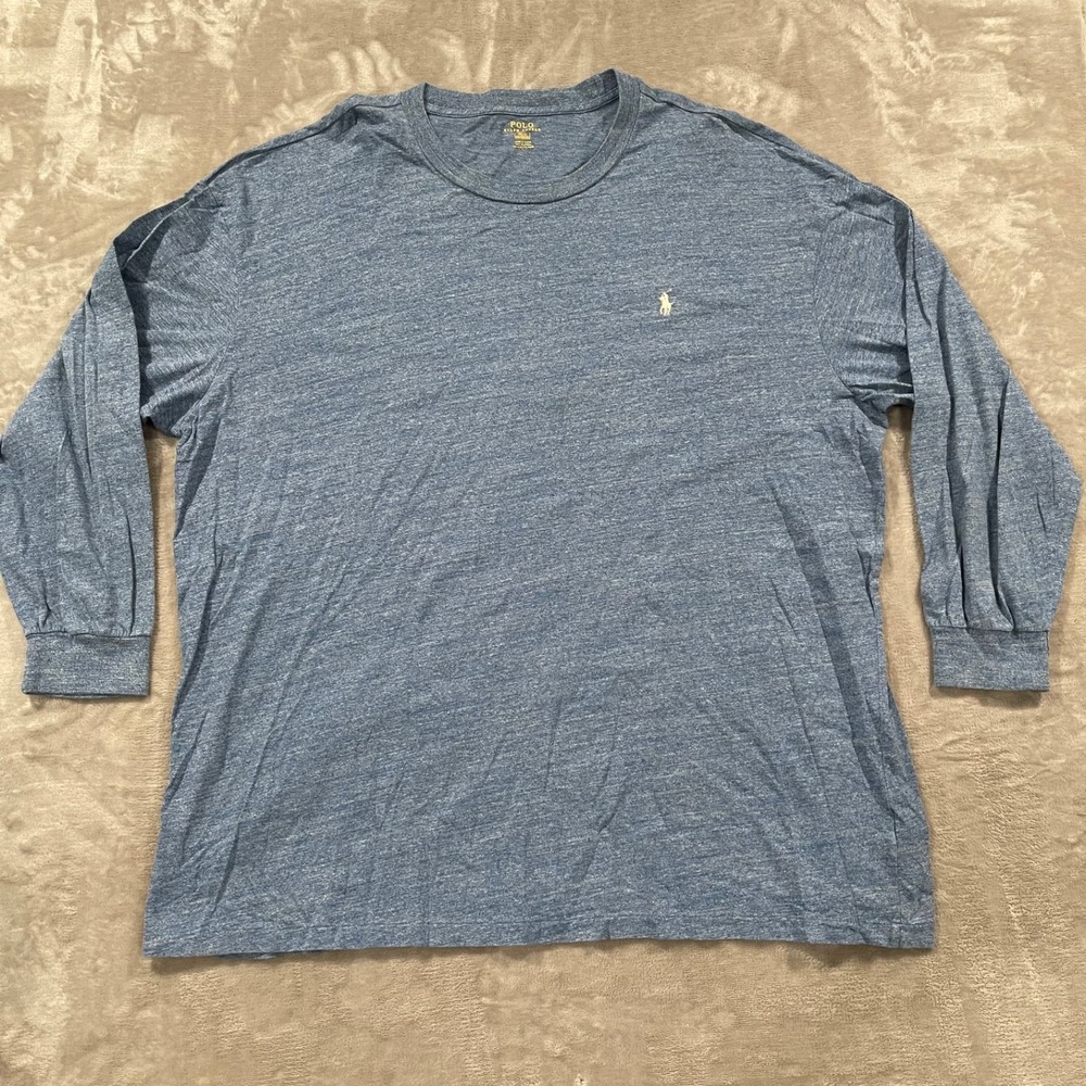 Polo Ralph Lauren Shirt Mens 3XB Blue Crew Neck Long Sleeve Preppy Pony